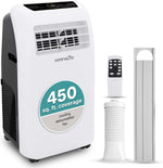 Serenelife portable air conditioner with remote control and filter on a white background